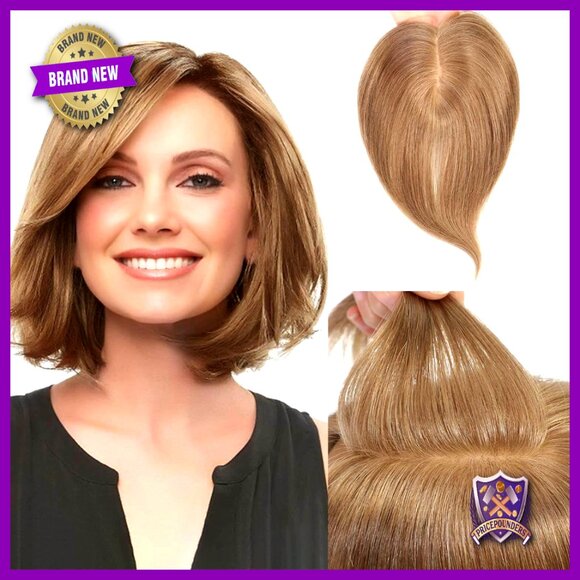 Real Human Hair Topper Realistic Scalp Line 7 Inch Short Daily Use